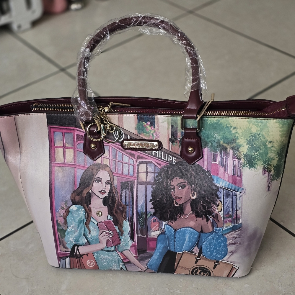 Red and Pink Artistic Tote Bag with Braided Handles
